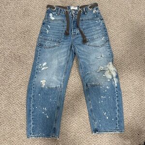 RARE Free People Moxie Low Slung Barrel Jeans in Calypso - size 26